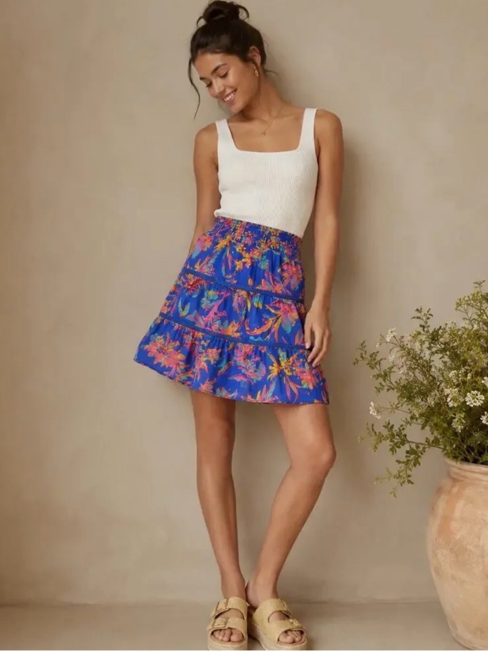 J. Crew | Tropical Floral Tiered | Blue Skirt | Small